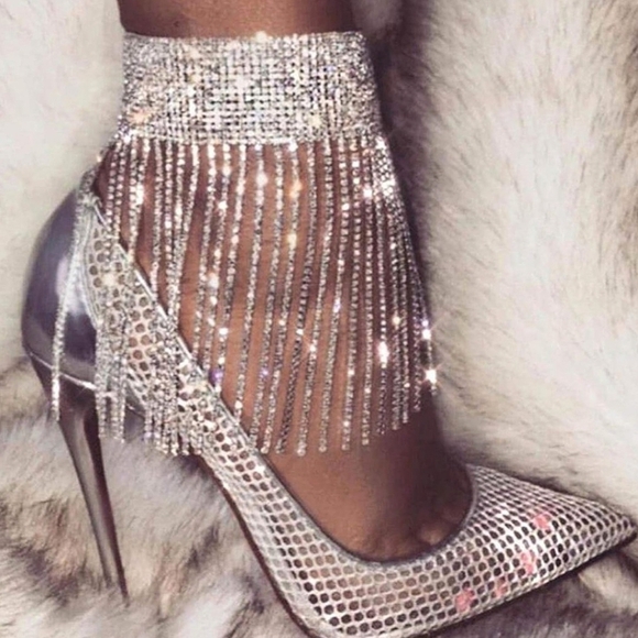 🔥2Psc Rhinestone Tassel Anklet - Picture 3 of 10